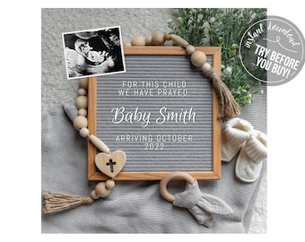 Digital Pregnancy Announcement Template / For this child we have prayed / Gender Neutral / Baby Reveal