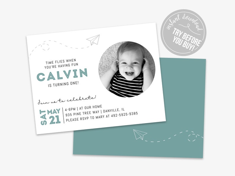 Time Flies Airplane Birthday Invitation Editable for Birthday Printable Instant Download PDF