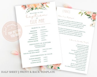 Floral Baptism Program Template | Pink LDS Christening Booklet (Digital)