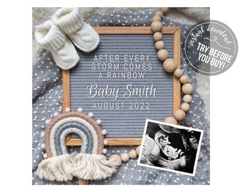 Rainbow Baby Pregnancy Announcement Digital Template / Social Media Instant Download / Editable Letter Board
