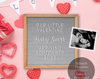 Editable Digital Valentine's Day Pregnancy Announcement / Instant download / Social Media / Letter board / Template