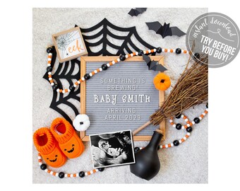 Halloween Pregnancy Announcement Digital Template/ Social Media Instant Download/ Editable Template/ Fall Pregnancy Announcement/ October