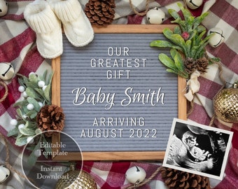 Winter Pregnancy Announcement, Plaid Letter Board (Digital Image)