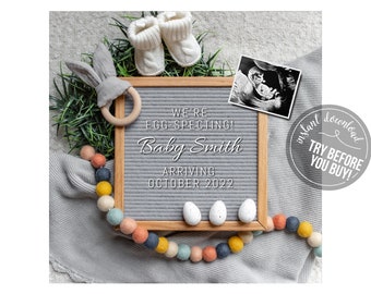 EASTER Baby Announcement, Spring pregnancy announcement, April Personalized Social Media Digital Baby Reveal Facebook Instagram, Eggspecting