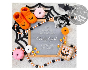 Halloween Baby Girl Announcement | Social Media Pregnancy Reveal (Digital Download)