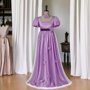 V-neck Empire Floor-length Gown with Lace Pleating Lilac main image 0
