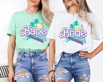 Fiesta temática tropical, camisa rosa de novia, camiseta de novia personalizada, camisas de fiesta en la playa, viaje de fin de semana para niñas, camisa retro para bebés, suéter del escuadrón de novias