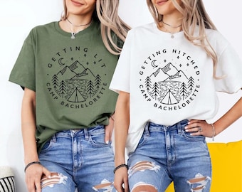 Getting Hitched Camping Bachelorette Camp Theme Bachelorette Shirt Outdoors Bach Tee Bacholette Party Shirt Camp Custom Camp Bachelorette