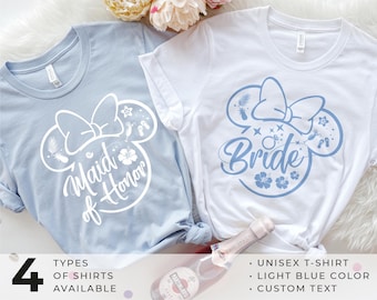 Beach Bride Shirt Disney - Mickey Minnie Outline Tropical Tee - Personalized Bachelorette Gift - Customizable Maid of Honor/Bride Squad