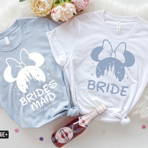 Camiseta de despedida de soltera de Disney, diseño de orejas de Minnie y castillo, camiseta personalizada de Bride Tribe para escuadrón, Bella Canvas 3001, colores cómodos