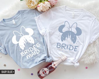 Disney Bride Bachelorette Shirt, Minnie Ears & Castle Design, Custom Bride Tribe Tee for Squad, Bella Canvas 3001, Comfort Colors