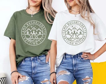 Getting Hitched Camping Bachelorette, Camp Theme Bachelorette Shirt, Outdoors Bach Tee Bacholette Party Shirt Camp, Custom Camp Bachelorette