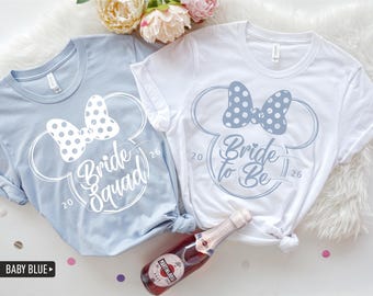 Minimalist Minnie Ears Bachelorette Shirt, Disney Bride Tribe Tee with Handwritten Titles, Bella Canvas 3001 & Comfort Colors 1717
