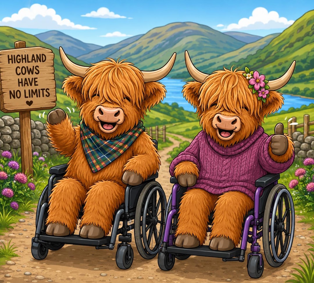 Buy Highland Cow Disability Awareness PNG | Highland Cow in Wheelchair ...
