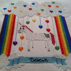 Unicorn Believer Rainbow Heart Cross Stitch Pattern in PDF Customizable Sales Benefit Our Pollinator Conservation Work image 3