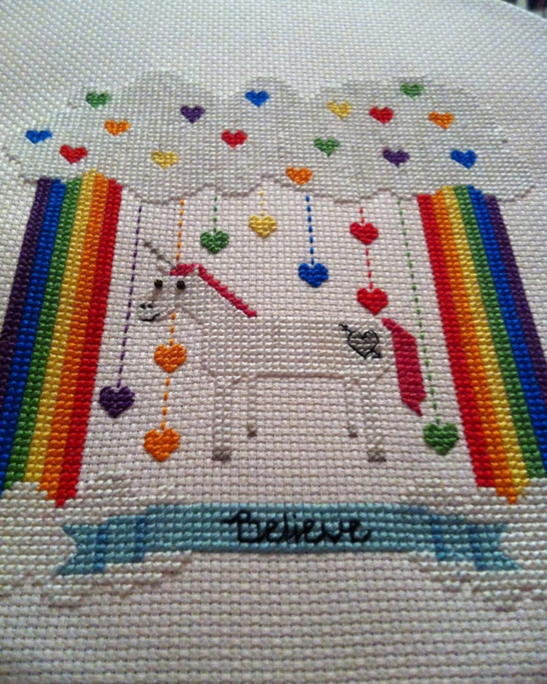 Unicorn Believer Rainbow Heart Cross Stitch Pattern in PDF Customizable Sales Benefit Our Pollinator Conservation Work image 3