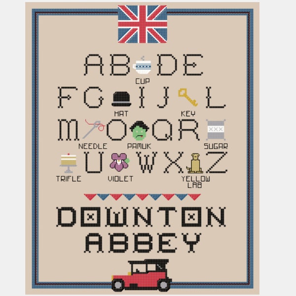Downton Abbey Alphabet Cross Stitch Sampler Pattern