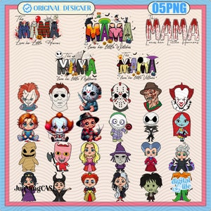 5 パーソナライズされたホラーママ PNG バンドル、このママは悪夢が大好き PNG、カスタム ハロウィン ギフト PNG、ハロウィン キラー PNG