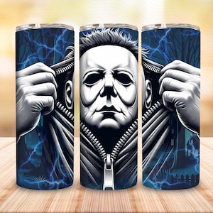 Ensemble Png effrayant de conception de gobelet d&#39;Halloween de 20 oz, emballage de gobelet droit de personnages d&#39;horreur Png, emballage de gobelet de film d&#39;horreur