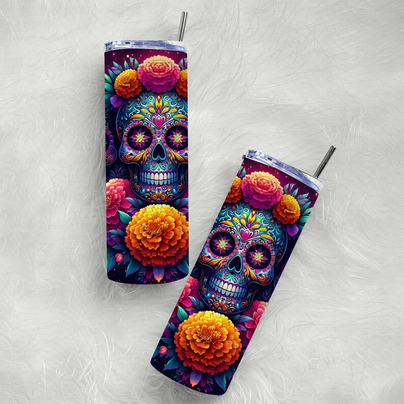Seamless Rainbow Sugar Skull Wrap, 20 Oz Tumbler Sublimation, Colorful