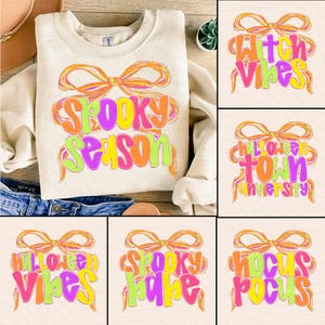 Spooky Season Bundle Png, Preppy Halloween Coquette Bow Png, Neon Halloween Brushstroke Sublimation, Girly Spooky Cute Ghost Png