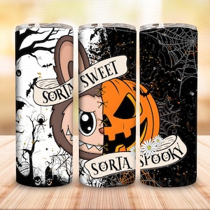 Sorta Sweet Sorta Spooky 20 oz Skinny Tumbler Wrap Sublimation Design, Halloween Skinny Tumbler Designs, Doll Pumpkin Halloween Png
