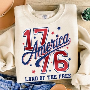 Retro 1776 America Land Of The Free Png, Patriotic Sublimation Design, 4th Of July Shirt Png, Independence Day Png, Red White And Blue Png