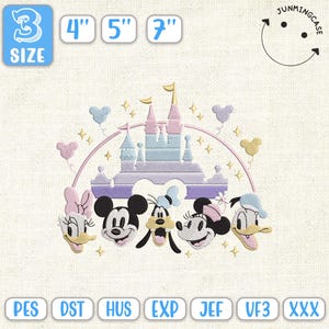 Magic Kingdom Embroidery Design, Castle With Friends Embroidery, Family Vacation Trip Embroidery File, Trendy Cartoon Embroidery