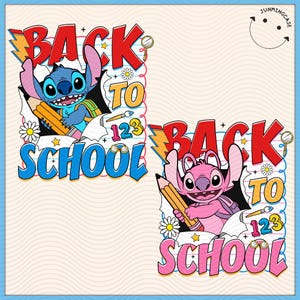 Trendy Cartoon Back To School Png, Lustige Kinder Back To School Png, Blauer Alien Charakter Png, Retro Jungen Mädchen Erster Schultag Png