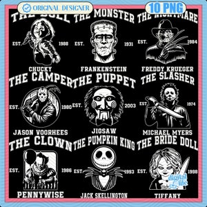 10+ Horror Movie Bundle SVG PNG, Halloween Horror Svg, Horror Friends  SVG, Halloween Gifts Png, Trendy Halloween Png