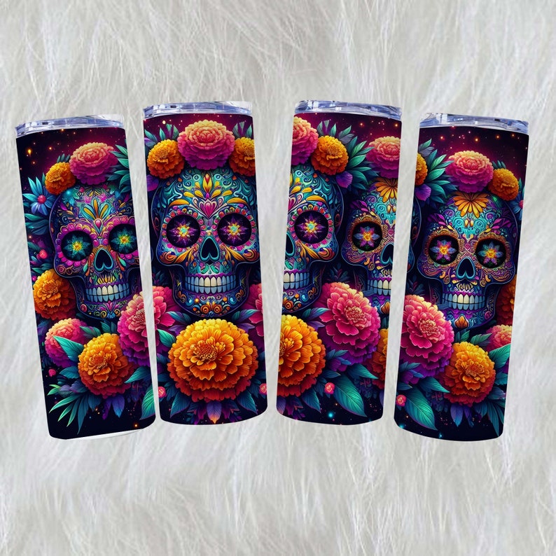 Seamless Rainbow Sugar Skull Wrap, 20 Oz Tumbler Sublimation, Colorful