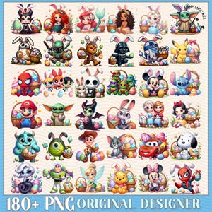 Pacote de PNG de Páscoa de desenho animado, Princesa Coelhinha da Páscoa Png, Rato e amigos Páscoa Png, Ovo de desenho animado engraçado Páscoa Png, Super-herói Páscoa Png