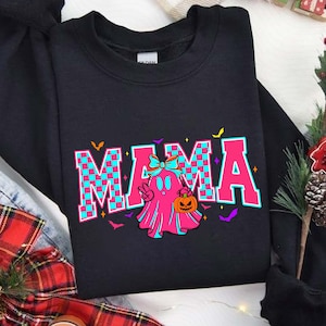 Halloween Neon Mama Mini Png, Halloween Neon Checkered Png, Spooky Mama Png, Spooky Season Png, Halloween Cute Neon Ghost , Digital Design