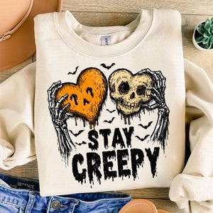 Stay Creepy PNG, Retro Dripping Heart Halloween Png, Skeleton Hand Spooky Graphic, Grunge Horror Sublimation Design Trendy Png, Skeleton Png