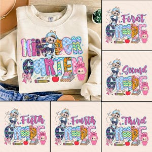 Cartoon School Grade Png Bundle, Back To School 1st/2nd/3rd Grade Png, Retro School Designs, Monster Doll Toy Teacher Png