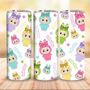 Doll Cartoon 20oz Skinny Tumbler Wrap Png, Cartoon 20oz Tumbler Wrap, Trending Pink Cartoon Character Design, Perfect Gift for Kids Png