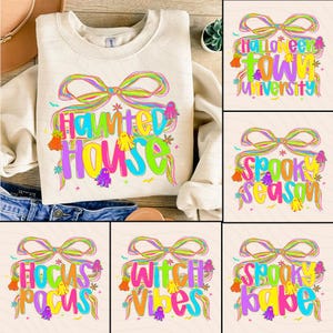 Retro Neon Halloween Png Bundle, Spooky Season Png, Witch Ghost Pumpkin Png, Preppy Halloween Png, Vintage Halloween Quotes Shirt Png