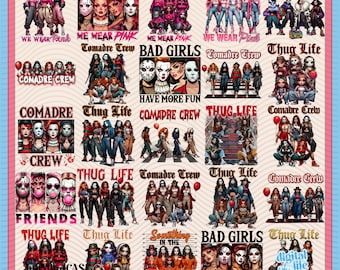 25+ Thug Life Horror Movie Girl Png Bundle, Movie Killer Png, Scary Halloween Png, Horror Friend Png, Halloween Vibes Png