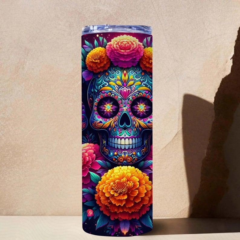 Seamless Rainbow Sugar Skull Wrap, 20 Oz Tumbler Sublimation, Colorful