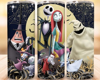 Nightmare Halloween 20oz Skinny Tumbler Png Design, Halloween Friend 20oz Tumbler Png, Halloween Cartoon Nightmare Png