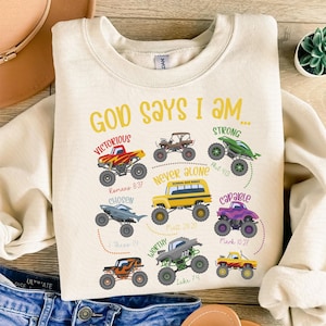 God Says I Am Png, Easter Truck Png, Child of God Png, Christian Cut File for Kids, Jesus Png, Boys Monster Truck Png, Boy Kids Easter Png