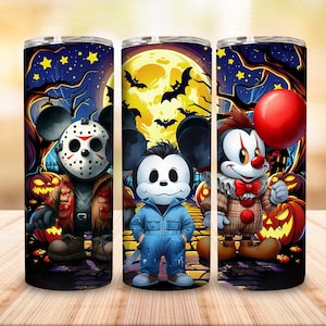 Halloween Cartoon Horror Movie 20oz Tumbler Wrap Design, Cartoon Halloween Skinny Tumbler, Trick or Treat 20oz Tumbler png