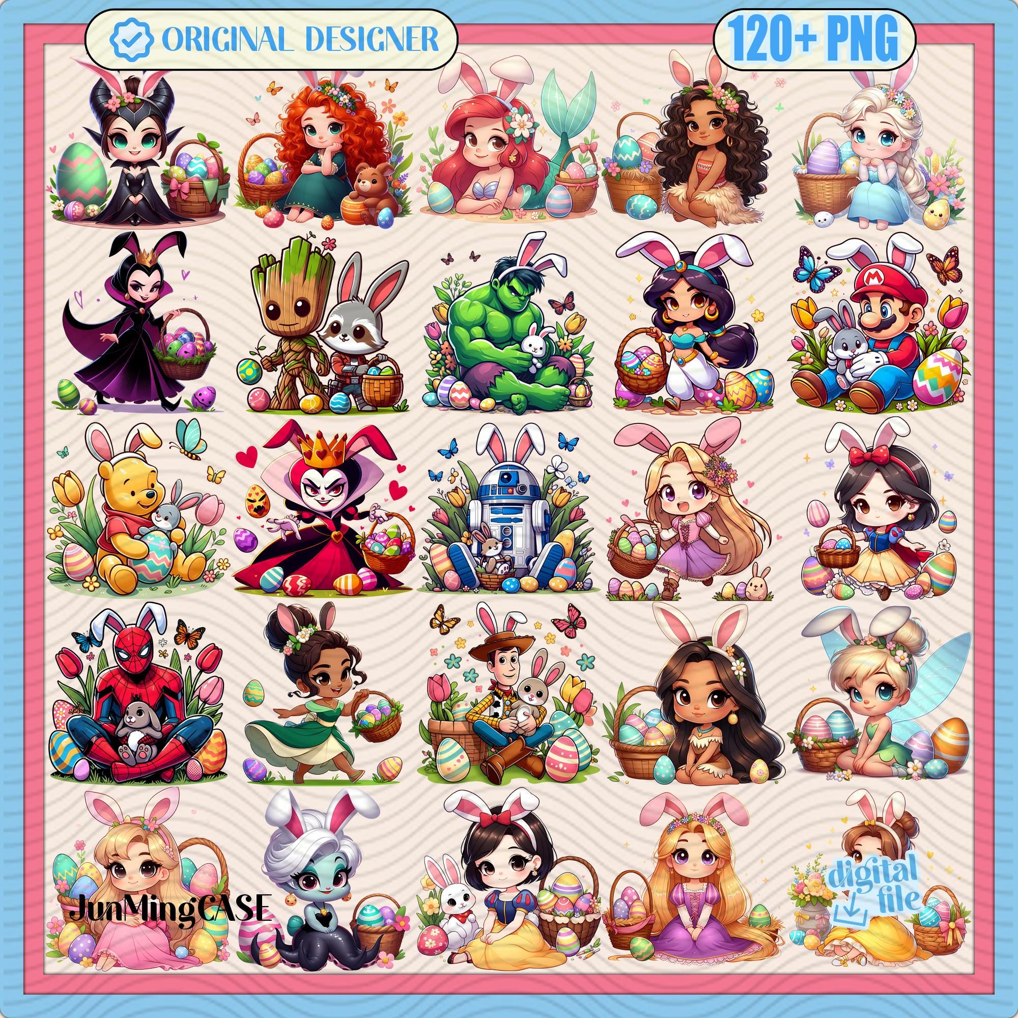 120+ 漫画イースターキャラクター PNG バンドル、ハッピーイースターデー PNG、スーパーヒーローイースターエッグ PNG、面白いイースター PNG、ピカバニー PNG