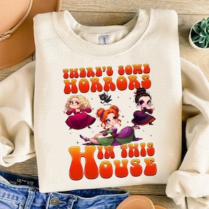 There&#39;s Some Horrors In This House Sweat Png, Retro Halloween Png, Funny Pumpkin Hoodie Design, Horror House Sweat Png, Funny Halloween Png