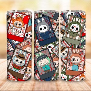 Halloween Monster Doll 20 oz Straight Tumbler Wrap Design, Kawaii Monsters Halloween 20oz PNG for Sublimation, Halloween Horror Movie Png