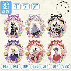 Magical Kingdom Stickerei Design, Bösewichte Spiegel Bogen Stickdatei, Prinzessin Film Cartoon Stickdatei, Instant Download