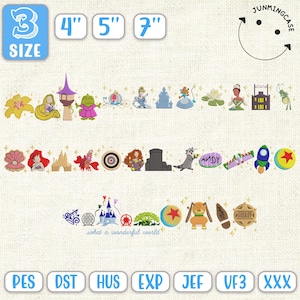 7+ Embroidery Cartoon Bundle, Movie Cartoon Embroidery Bundle, Magic Kingdom Embroidery Bundle, Instant Download