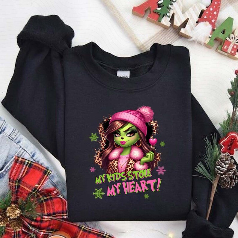 CUSTOM Christmas My Kids Stole My Heart Png, Christmas Green Guy Png