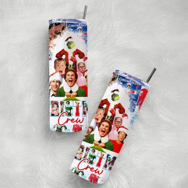 Merry Christmas Tumbler Wrap Design Png, Movie Characters 20 Oz Skinny