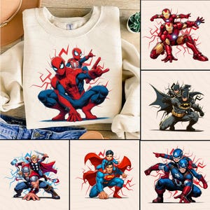 Designs Super Hero And His Children Png Bundle, Dad And Boy Superhero Png, Super Hero Family Png, Happy Father&#39;s Day, Superhero Dad Png